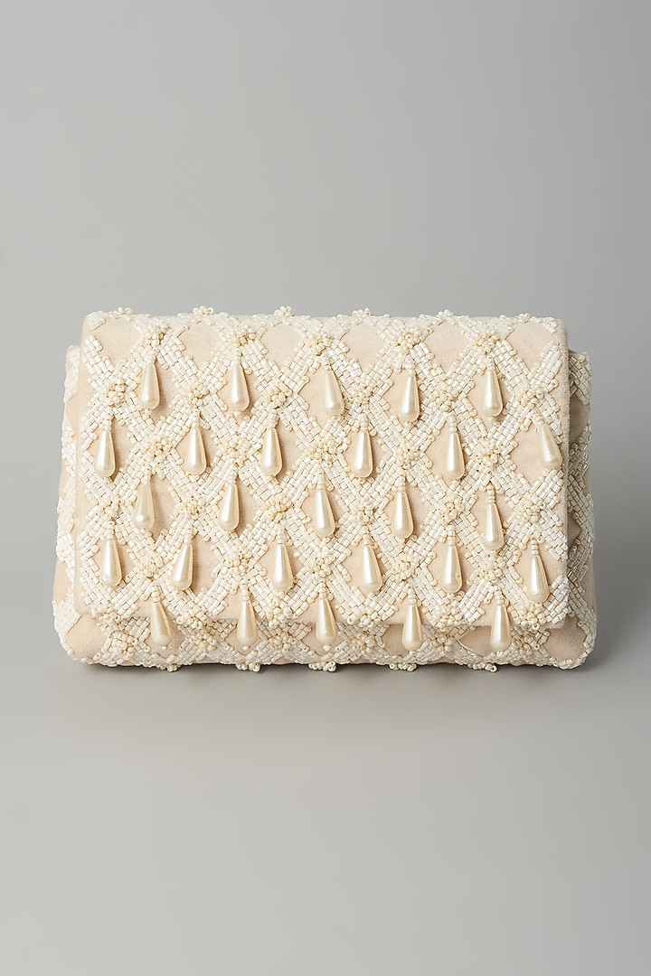 White Embroidered Clutch by BEAU MONDE at Pernia's Pop Up Shop