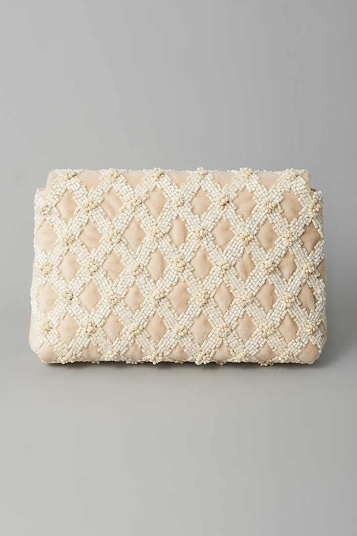 White Embroidered Clutch by BEAU MONDE at Pernia's Pop Up Shop
