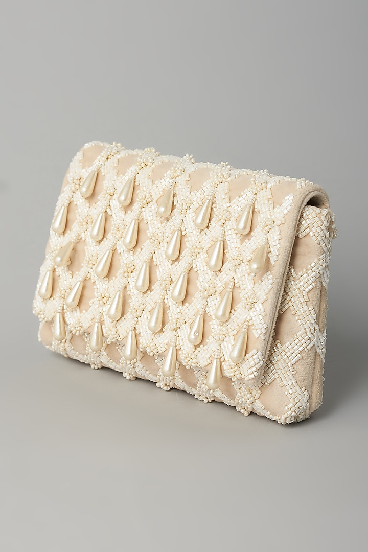 White Embroidered Clutch by BEAU MONDE at Pernia's Pop Up Shop