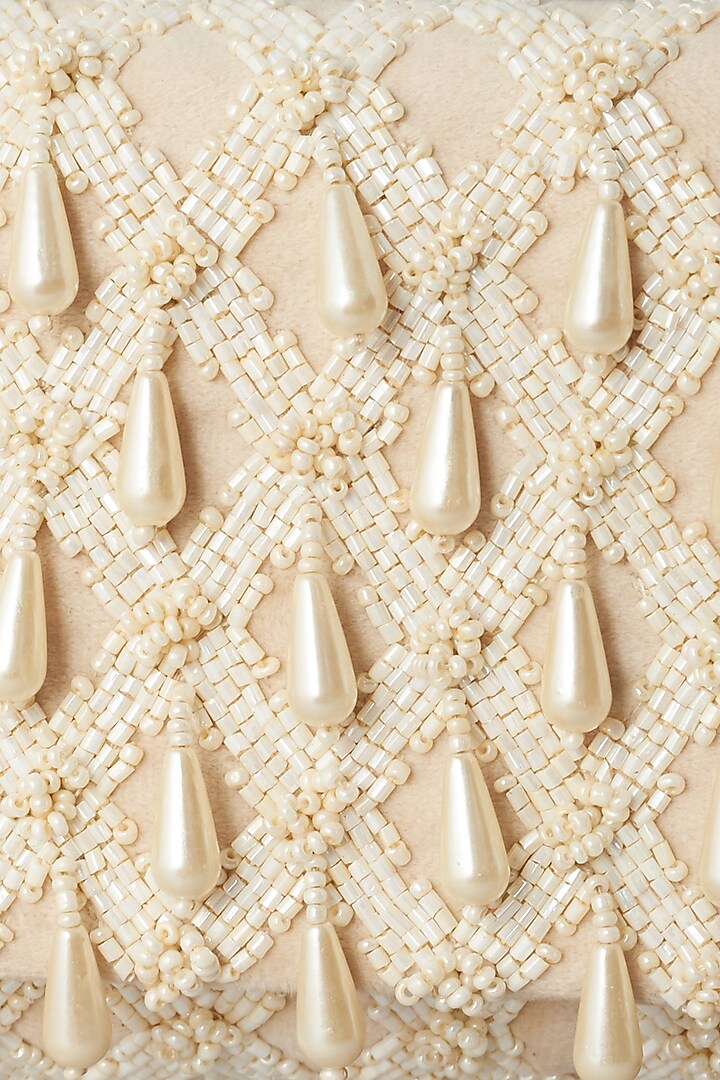 White Embroidered Clutch by BEAU MONDE at Pernia's Pop Up Shop