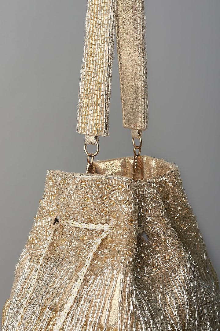 Gold Vegan Leather Potli by BEAU MONDE at Pernia's Pop Up Shop