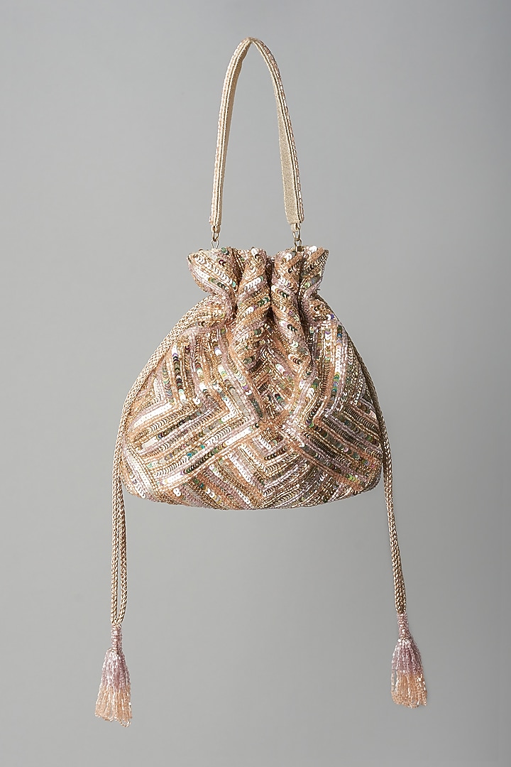 Rose Gold Embroidered Potli by BEAU MONDE at Pernia's Pop Up Shop