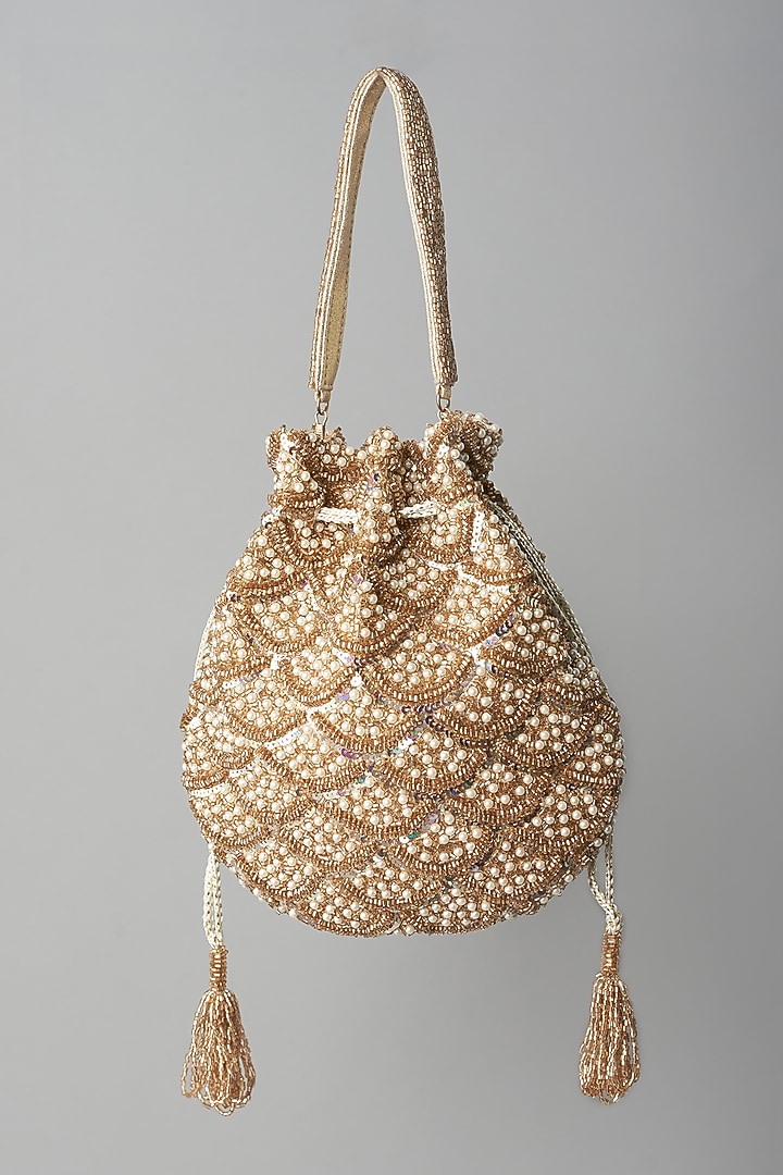 Gold Vegan Leather Potli by BEAU MONDE at Pernia's Pop Up Shop