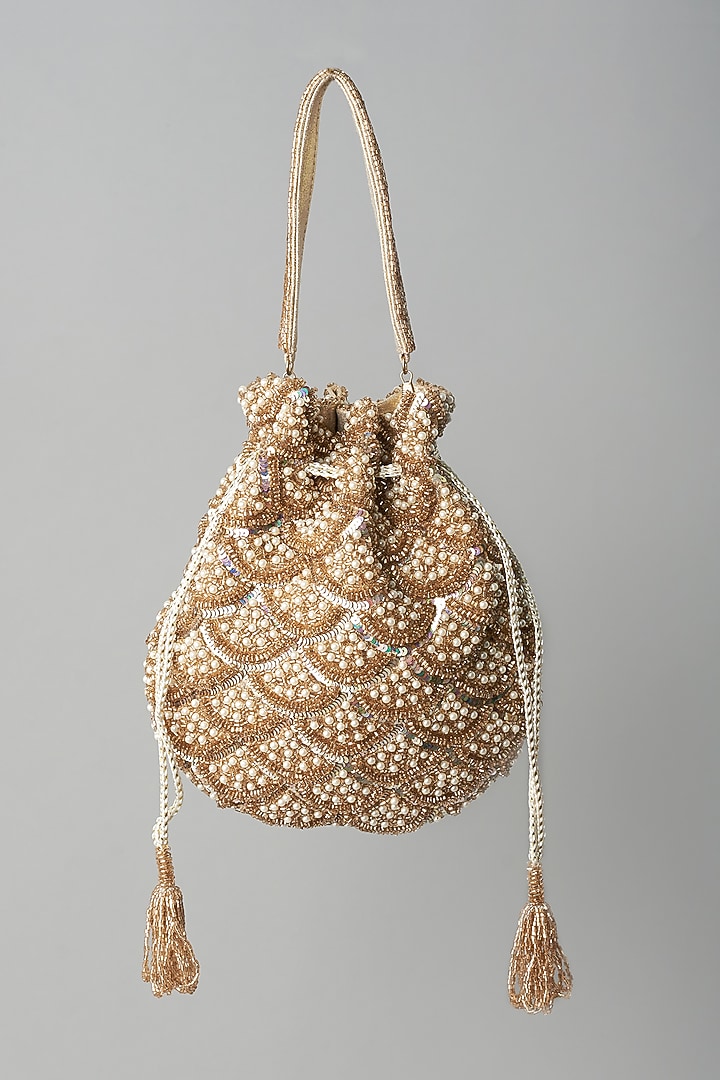 Gold Vegan Leather Potli by BEAU MONDE at Pernia's Pop Up Shop