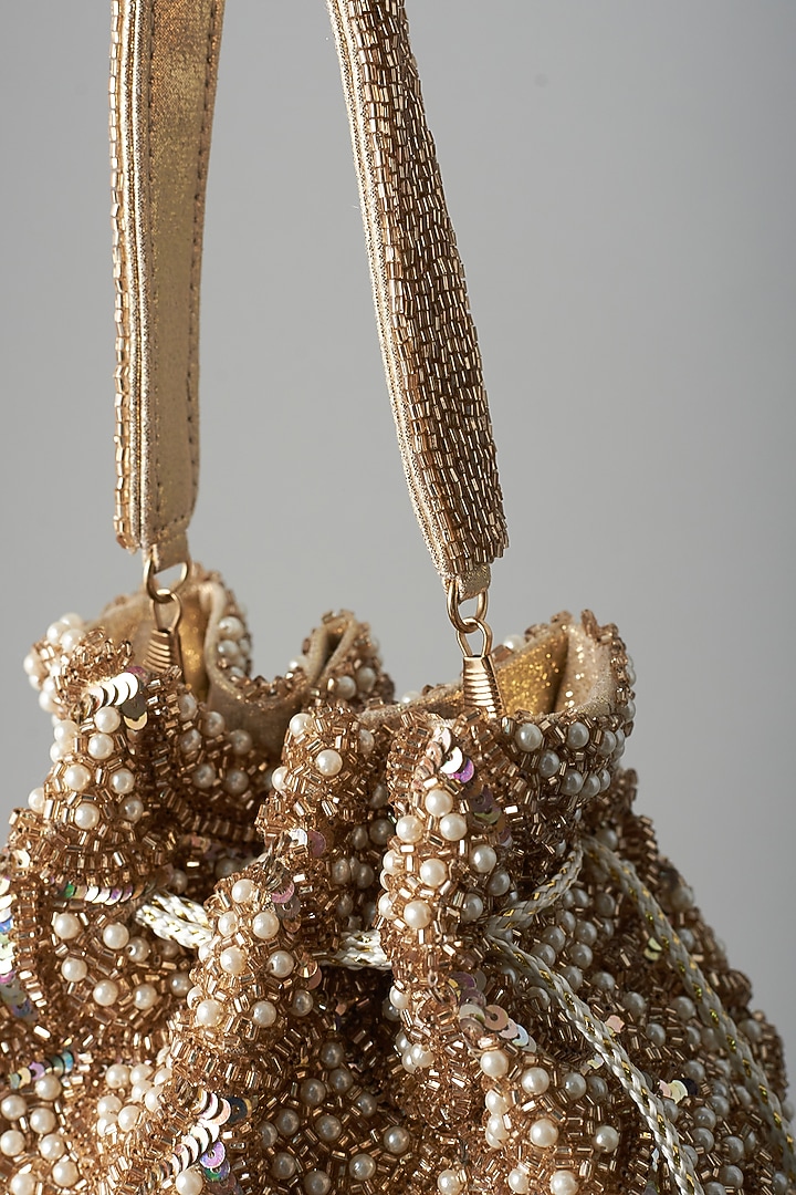 Gold Vegan Leather Potli by BEAU MONDE at Pernia's Pop Up Shop