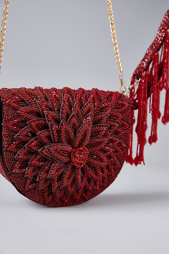 Scarlet Rose Red Velvet Hand Embellished Clutch by BEAU MONDE at Pernia's Pop Up Shop