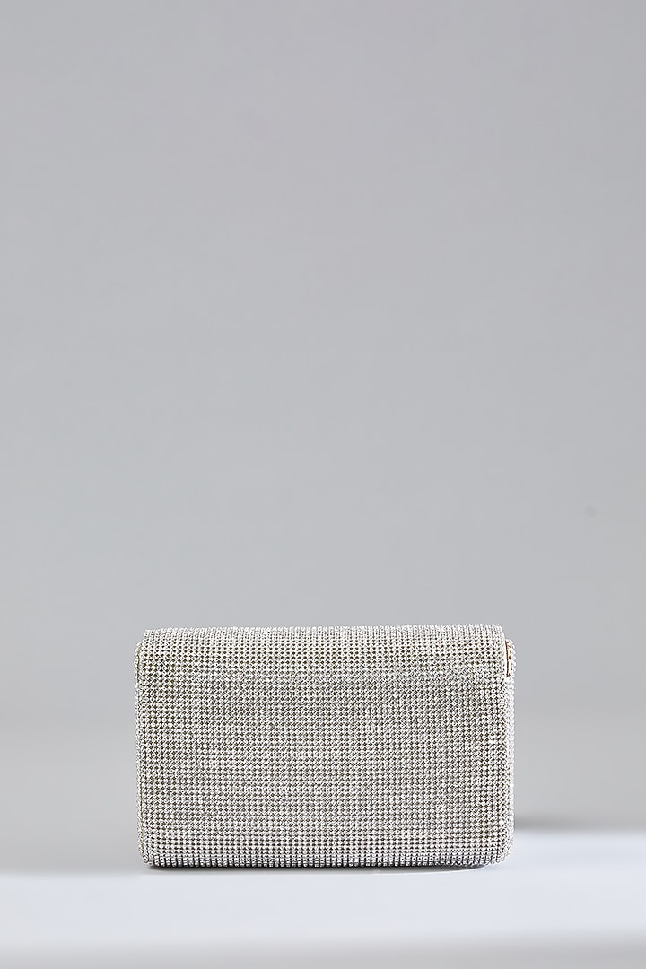 Silver Sunshine Faux Leather Crystal Embellished Clutch by BEAU MONDE at Pernia's Pop Up Shop