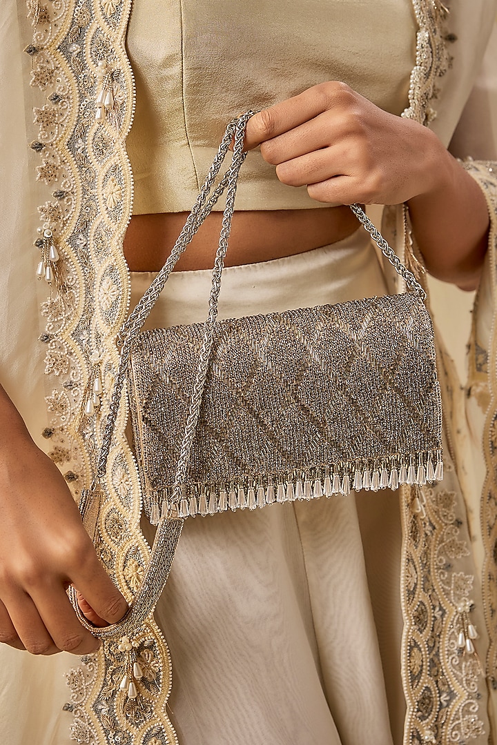 Silver Satin & Velvet Clutch by BEAU MONDE at Pernia's Pop Up Shop