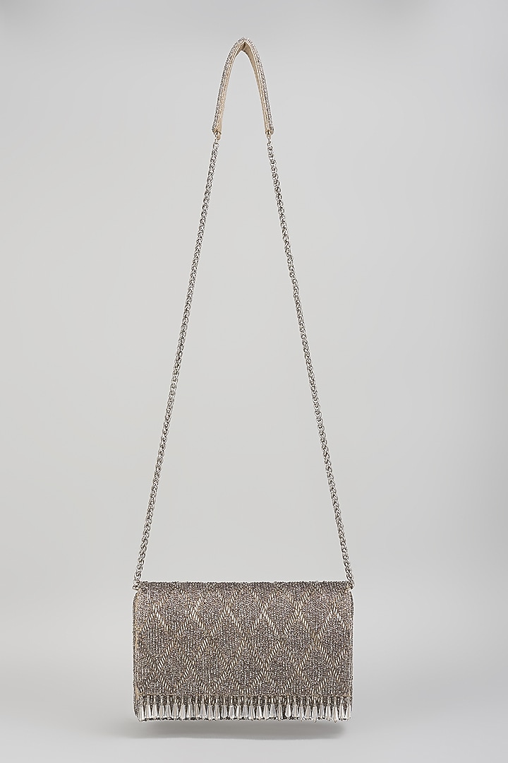 Silver Satin & Velvet Clutch by BEAU MONDE at Pernia's Pop Up Shop