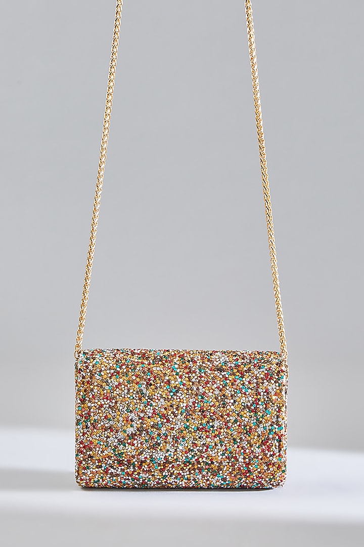 Multi-Colored Sunshine Faux Leather Crystal Embellished Clutch by BEAU MONDE at Pernia's Pop Up Shop