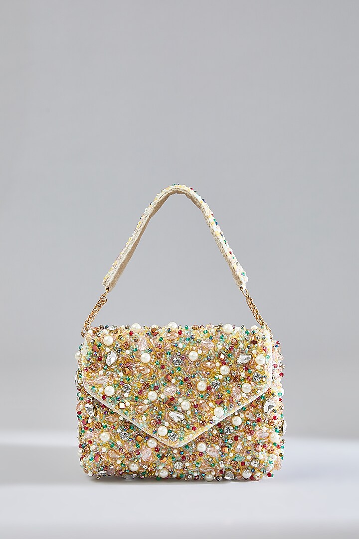 Multi-Colored Sunshine Faux Leather Crystal Embellished Clutch by BEAU MONDE at Pernia's Pop Up Shop