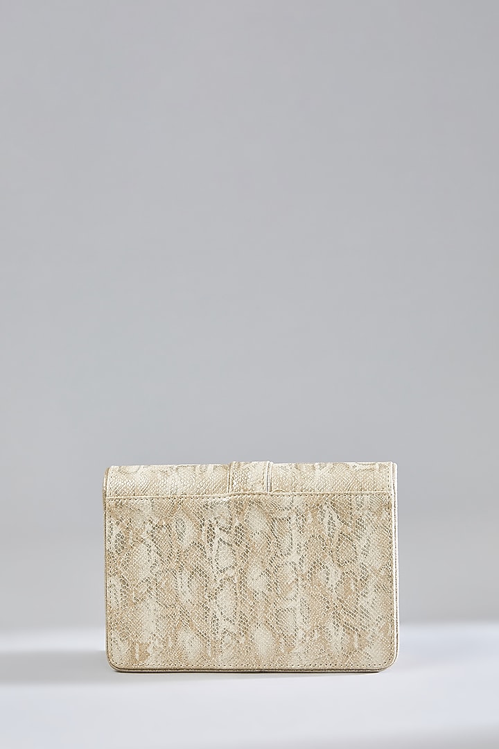 Gold Faux Leather Pearl Embellished Clutch by BEAU MONDE at Pernia's Pop Up Shop