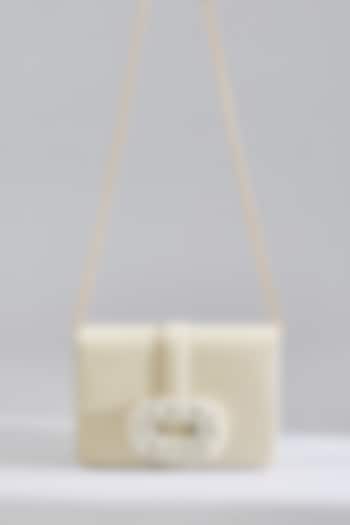 Gold Faux Leather Pearl Embellished Clutch by BEAU MONDE at Pernia's Pop Up Shop