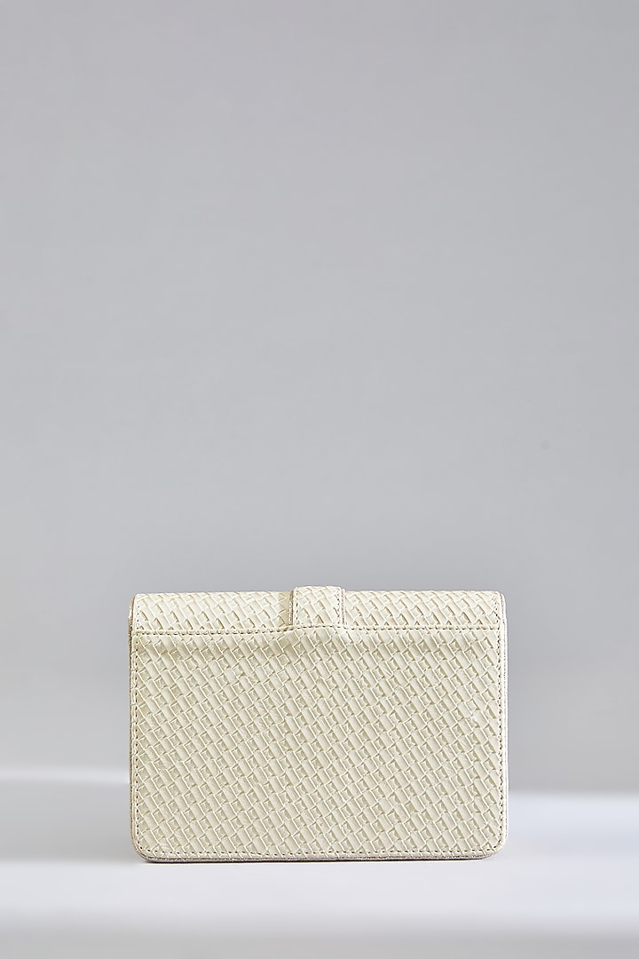 Gold Faux Leather Pearl Embellished Clutch by BEAU MONDE at Pernia's Pop Up Shop