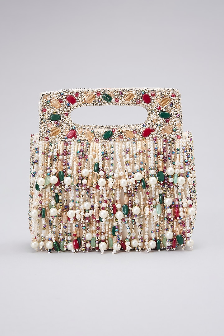 Ivory Gold Velvet Square-Shaped Clutch by BEAU MONDE at Pernia's Pop Up Shop