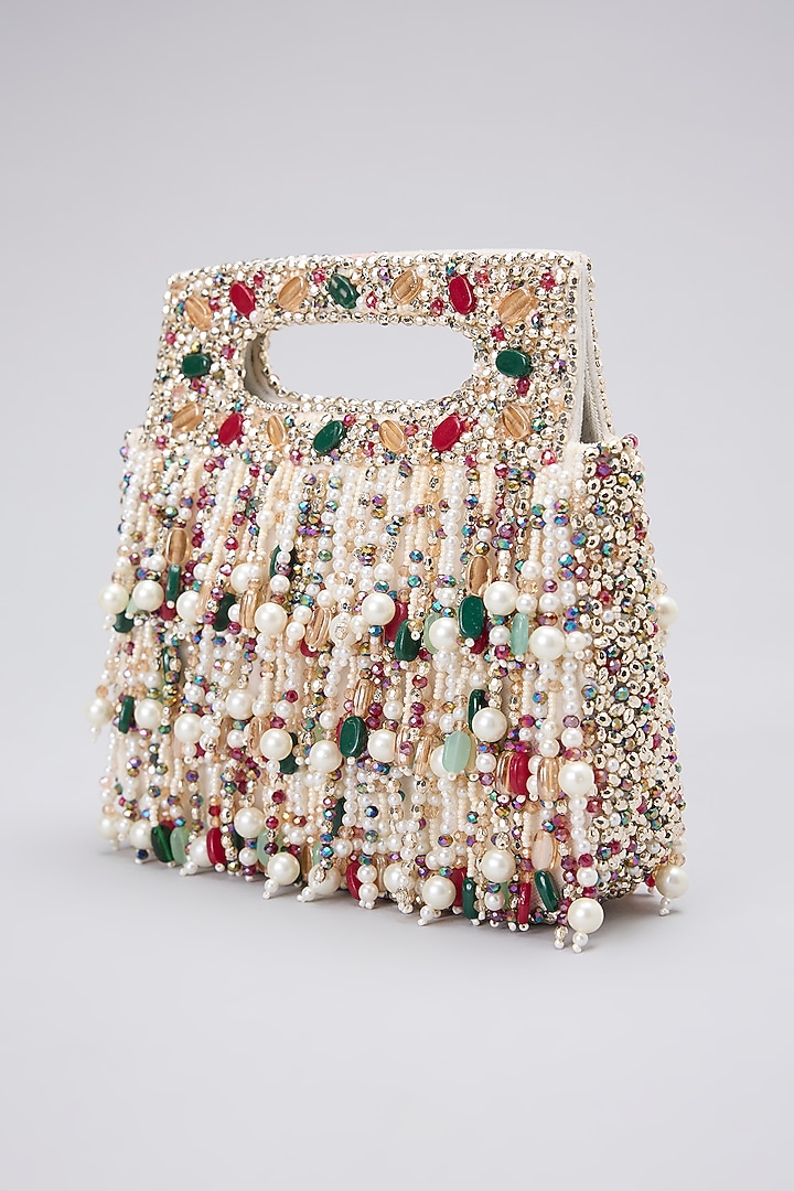 Ivory Gold Velvet Square-Shaped Clutch by BEAU MONDE at Pernia's Pop Up Shop