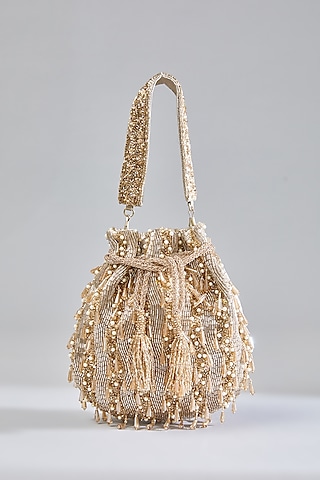 Rose Gold Sunshine Faux Leather Crystal Hand Embellished Potli by BEAU MONDE