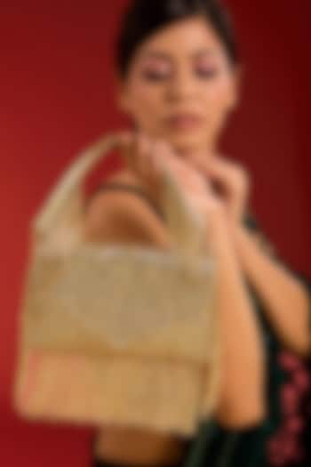 Metallic Gold Vegan Leather Bead Work Handcrafted Clutch by BEAU MONDE at Pernia's Pop Up Shop