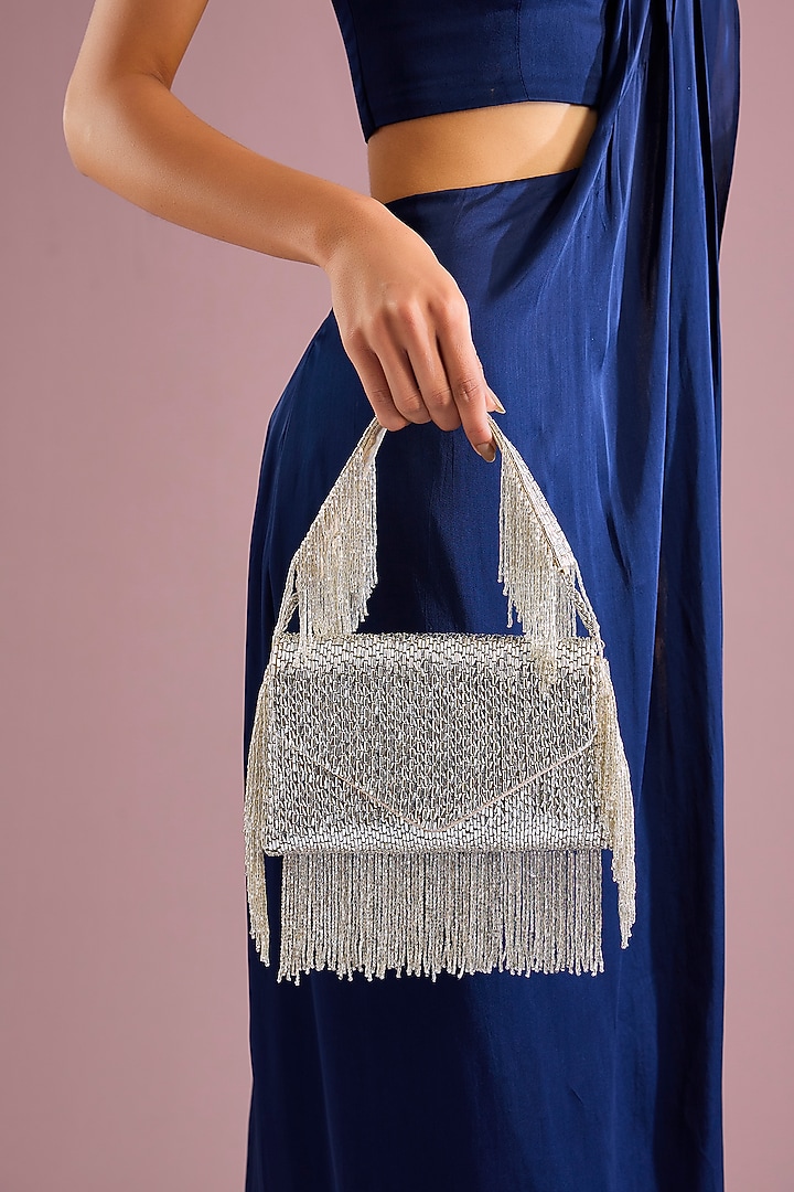 Gold Vegan Leather & Satin Clutch by BEAU MONDE at Pernia's Pop Up Shop