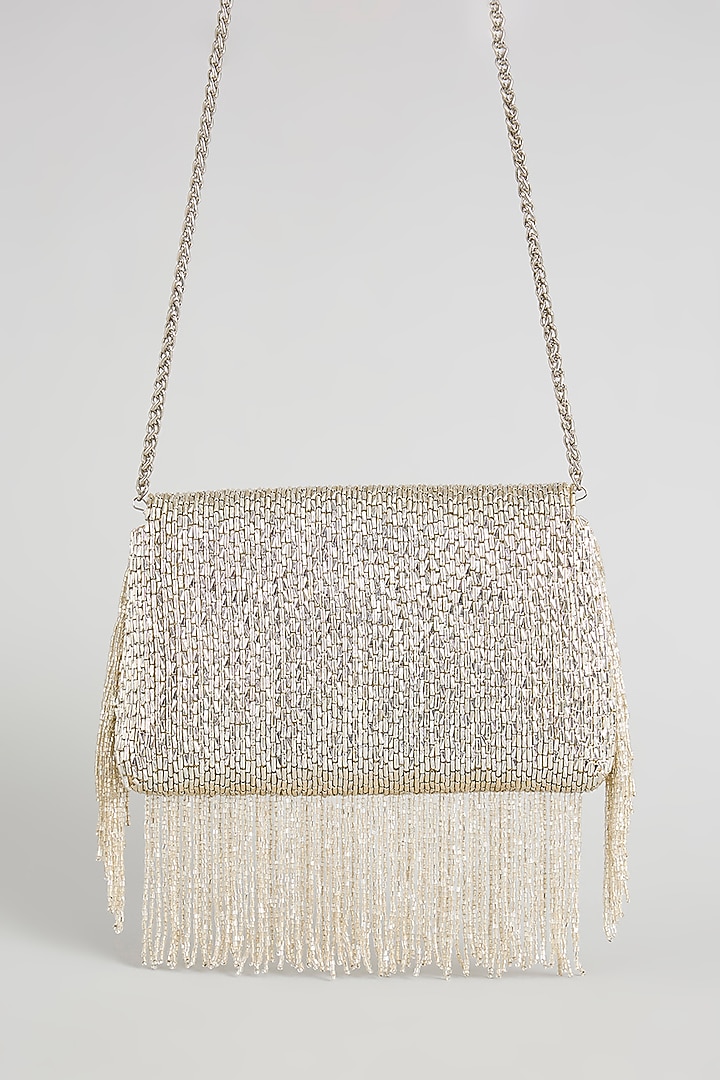 Gold Vegan Leather & Satin Clutch by BEAU MONDE at Pernia's Pop Up Shop