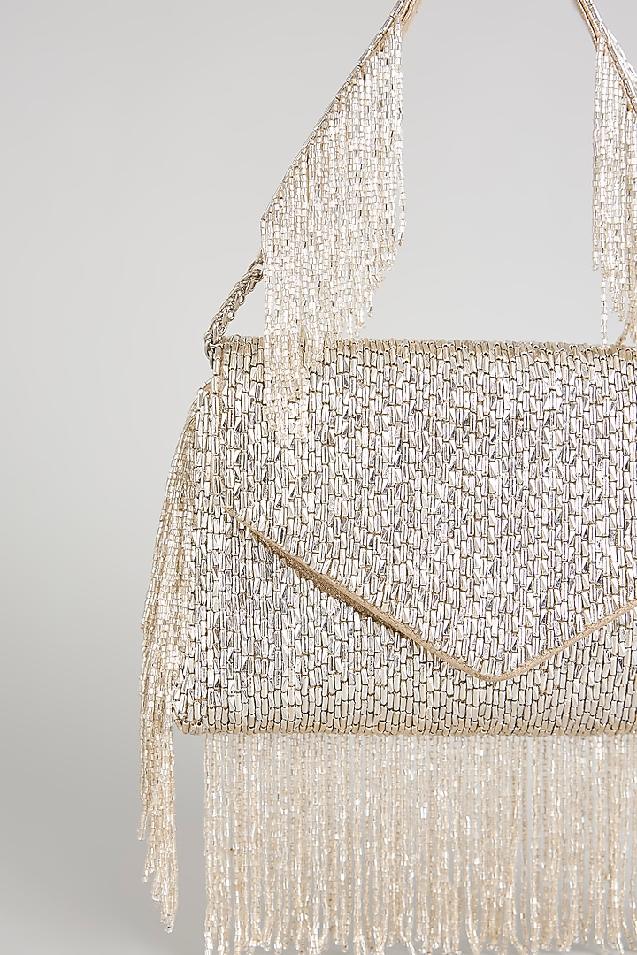 Gold Vegan Leather & Satin Clutch by BEAU MONDE at Pernia's Pop Up Shop