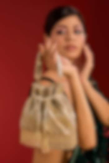 Ivory & Gold Vegan Leather Crystal Work Potli by BEAU MONDE at Pernia's Pop Up Shop