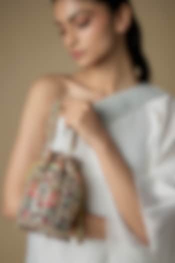 Multi-Colored Satin & Vegan Leather Potli by BEAU MONDE at Pernia's Pop Up Shop