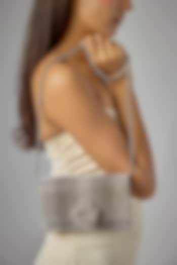 Grey-Silver Faux Leather Embellished Clutch by BEAU MONDE at Pernia's Pop Up Shop