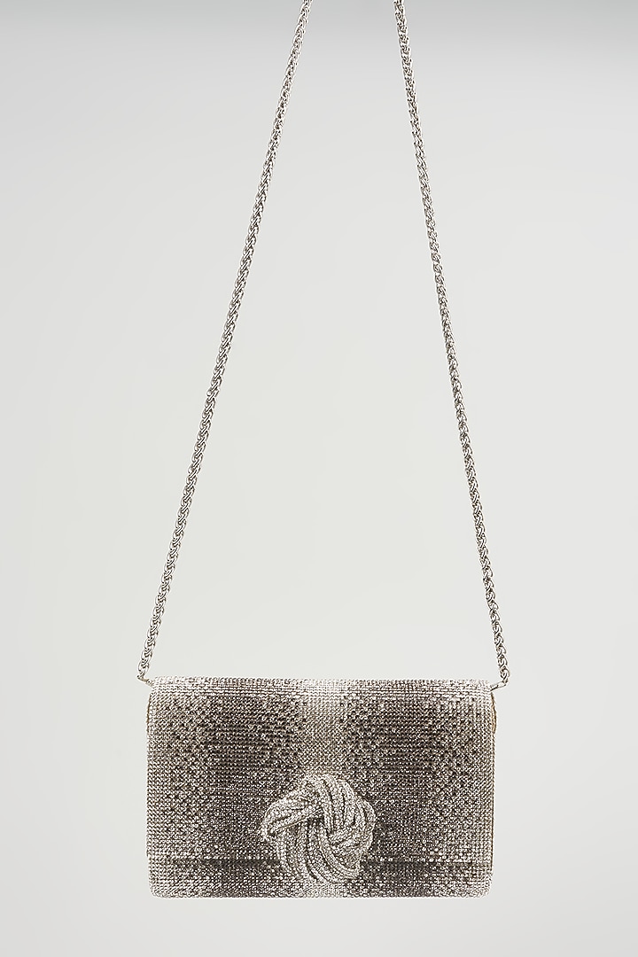 Grey-Silver Faux Leather Embellished Clutch by BEAU MONDE at Pernia's Pop Up Shop