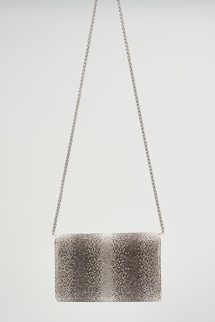 Grey-Silver Faux Leather Embellished Clutch by BEAU MONDE at Pernia's Pop Up Shop