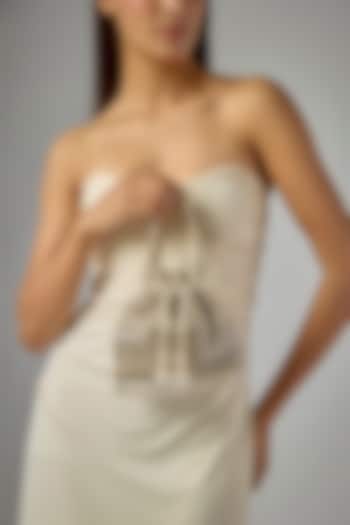 Silver Faux Leather Hand Embroidered Potli by BEAU MONDE at Pernia's Pop Up Shop