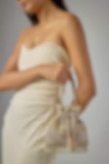 Silver Faux Leather Hand Embroidered Potli by BEAU MONDE at Pernia's Pop Up Shop