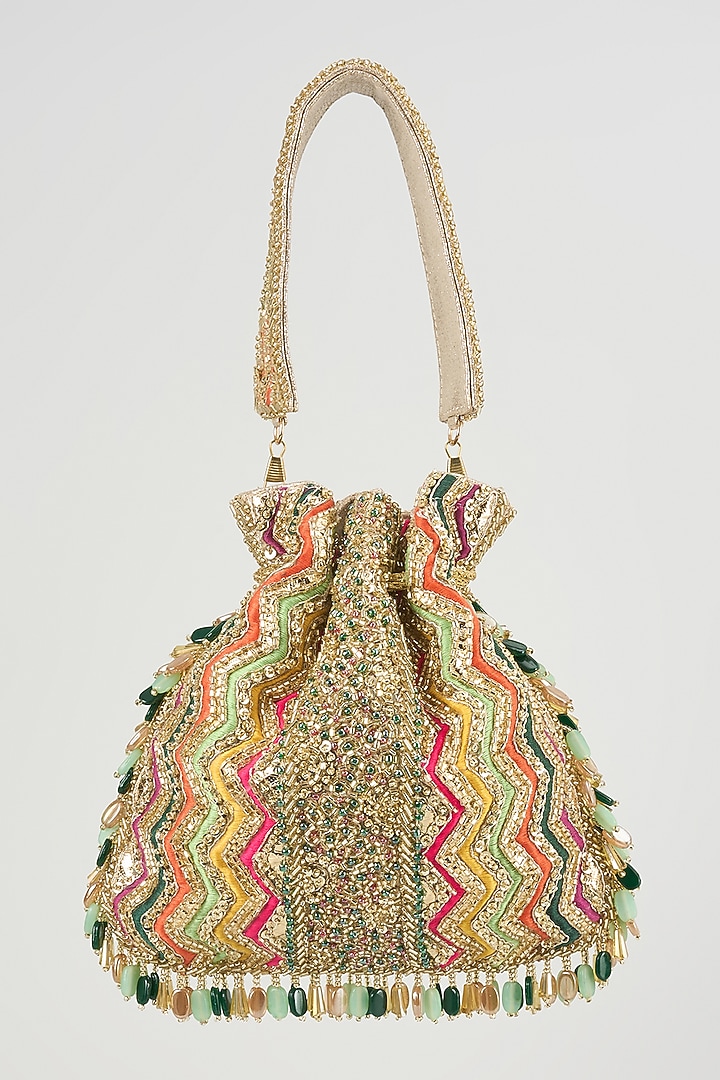 Multi-Colored Shimmer Faux Leather Potli by BEAU MONDE at Pernia's Pop Up Shop