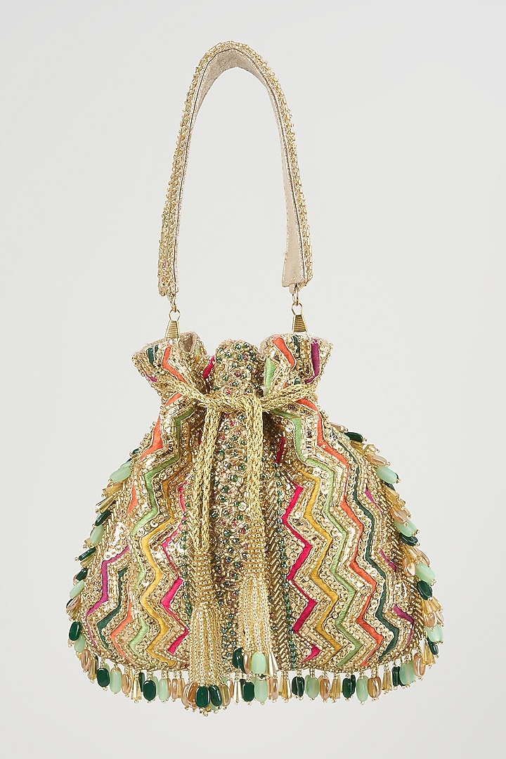 Multi-Colored Shimmer Faux Leather Potli by BEAU MONDE at Pernia's Pop Up Shop