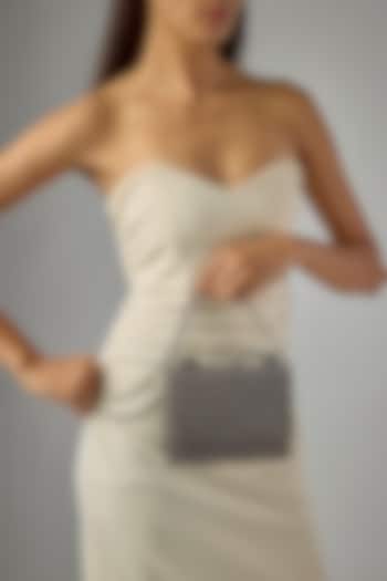 Black-Silver Vegan Leather Embellished Clutch by BEAU MONDE at Pernia's Pop Up Shop