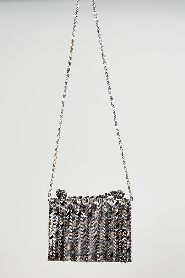 Black-Silver Vegan Leather Embellished Clutch by BEAU MONDE at Pernia's Pop Up Shop