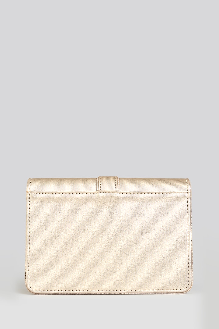 Gold Vegan Leather & Satin Clutch by BEAU MONDE at Pernia's Pop Up Shop