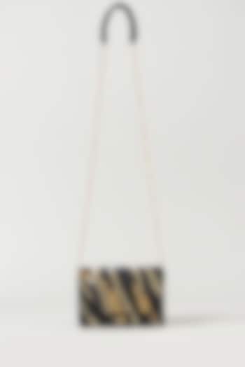 Black & Gold Faux Leather Embroidered Clutch by BEAU MONDE