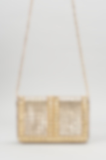 Gold Faux Leather Embellished Clutch by BEAU MONDE