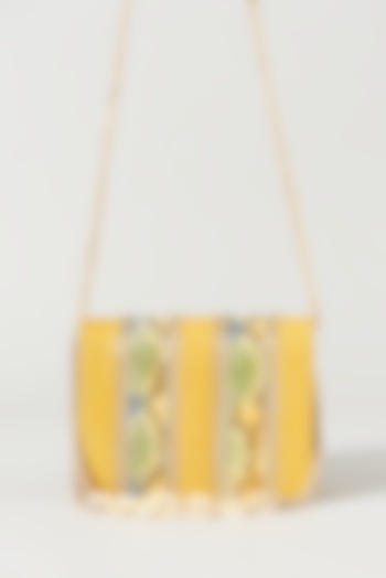 Mustard Yellow Faux Leather Embellished Cross Body Bag by BEAU MONDE