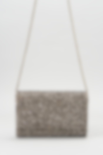 Grey & Silver Faux Leather Embellished Clutch by BEAU MONDE