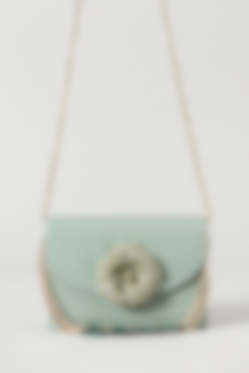 Sage Green Faux Leather Embroidered Clutch by BEAU MONDE