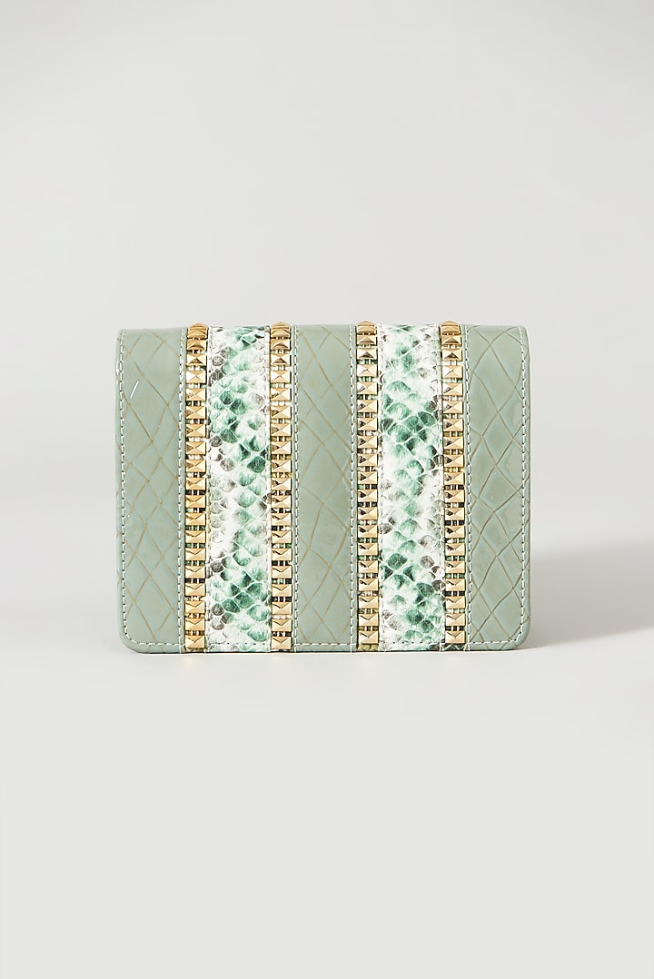 Sage Green Vegan Leather Emebellished Crossbody Bag by BEAU MONDE at Pernia's Pop Up Shop