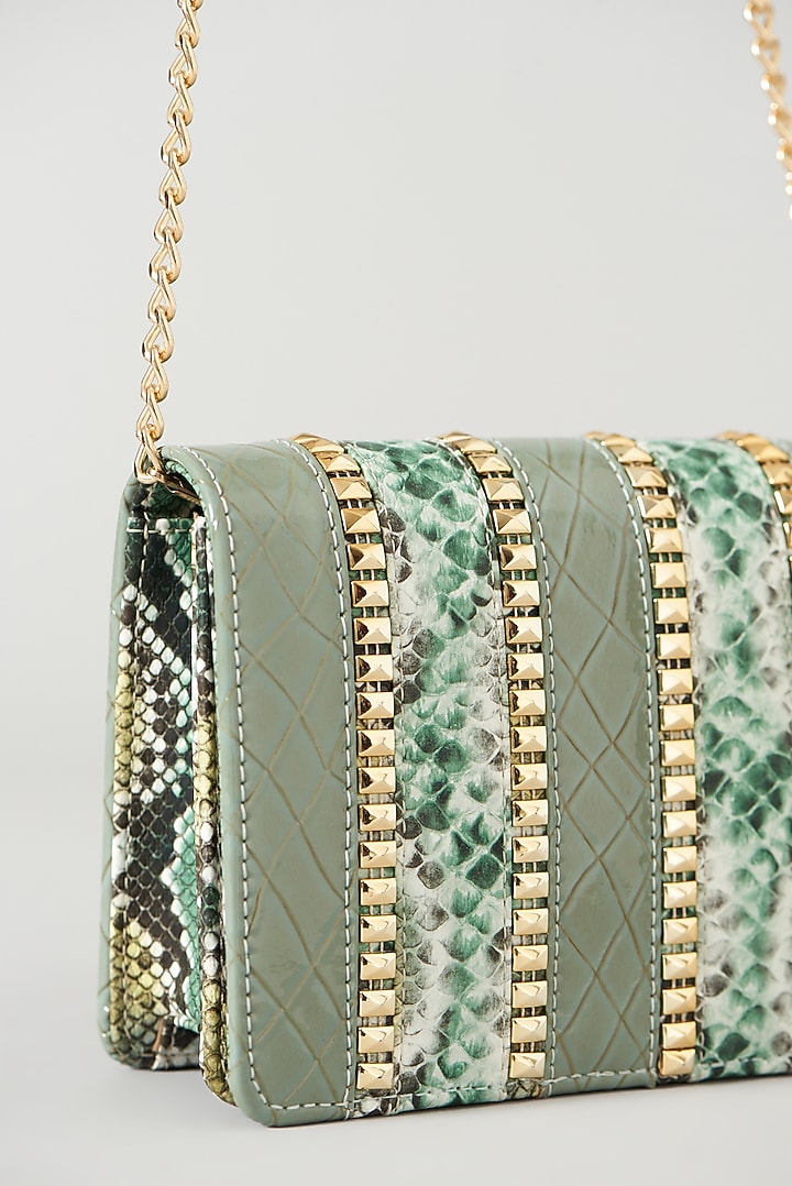 Sage Green Vegan Leather Emebellished Crossbody Bag by BEAU MONDE at Pernia's Pop Up Shop