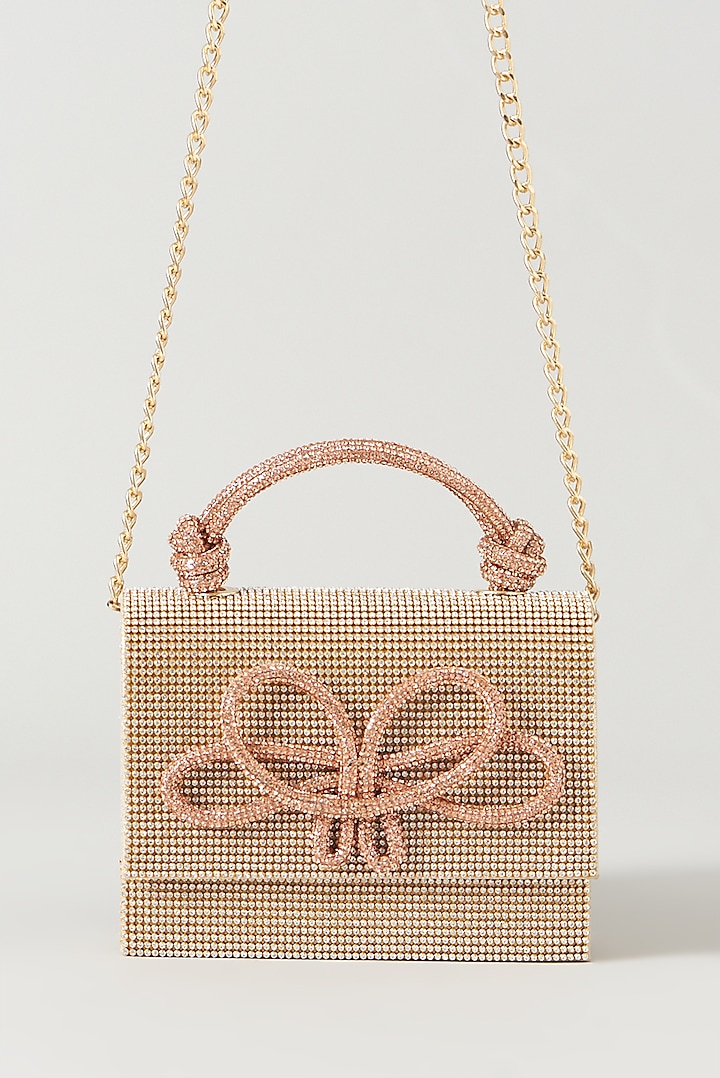 Gold Vegan Leather Embellished Clutch by BEAU MONDE at Pernia's Pop Up Shop