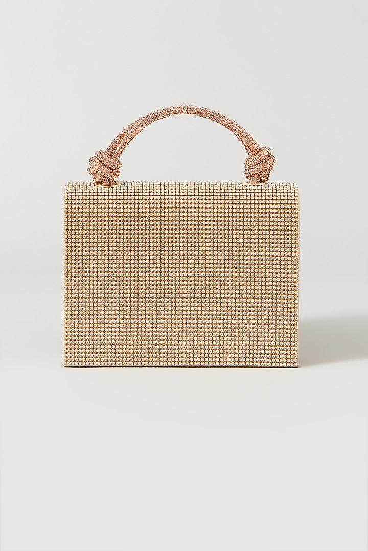 Gold Vegan Leather Embellished Clutch by BEAU MONDE at Pernia's Pop Up Shop