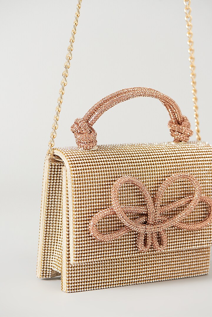 Gold Vegan Leather Embellished Clutch by BEAU MONDE at Pernia's Pop Up Shop