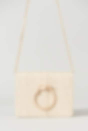 Ivory & Gold Vegan Leather Embellished Clutch by BEAU MONDE at Pernia's Pop Up Shop