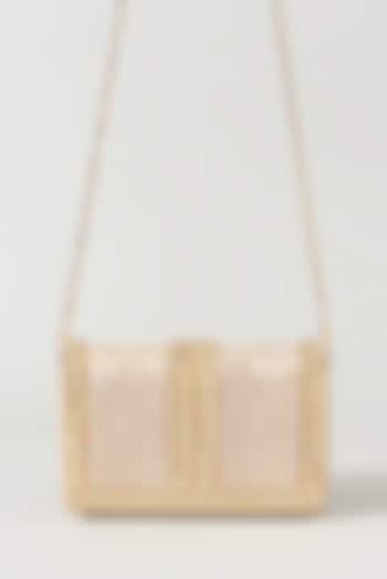 Ivory & Gold Vegan Leather Embellished Clutch by BEAU MONDE at Pernia's Pop Up Shop