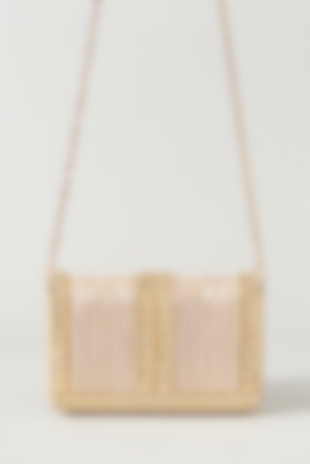 Ivory & Gold Vegan Leather Embellished Clutch by BEAU MONDE